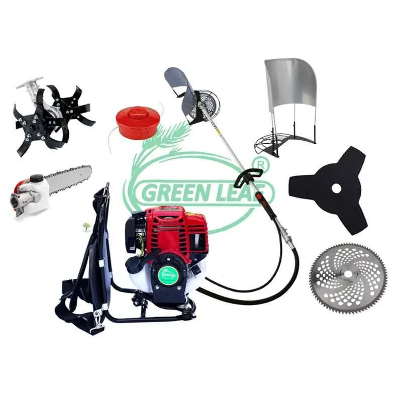 Greenleaf 50CC 4 Stroke Petrol Engine Backpack Brush Cutter with Weeder/Tiller Chainsaw Paddy Guard and Blade Attachments