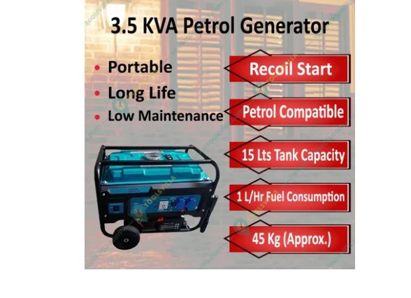 Portable 3.5 KVA Single Phase Recoil and Self Start Petrol Generator15L Tank, Power Backup for Home, Office & Outdoor Use