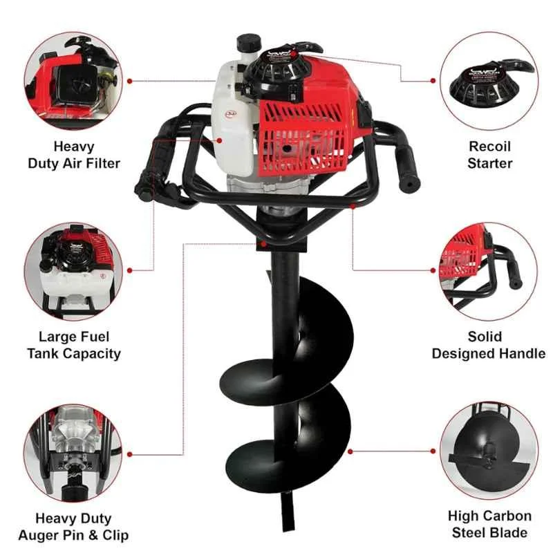 Greenleaf 63CC 2 Stroke Petrol Engine Iron & Plastic Drill Hole Earth Auger with 4 inch Drill