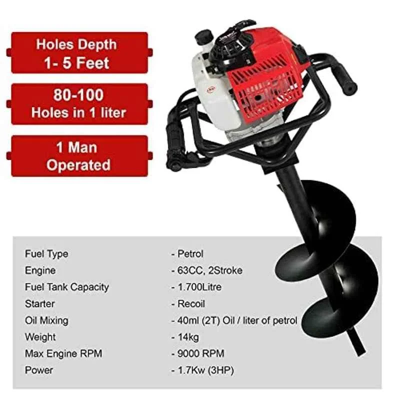 Greenleaf 63CC 2 Stroke Petrol Engine Iron & Plastic Drill Hole Earth Auger with 4 inch Drill