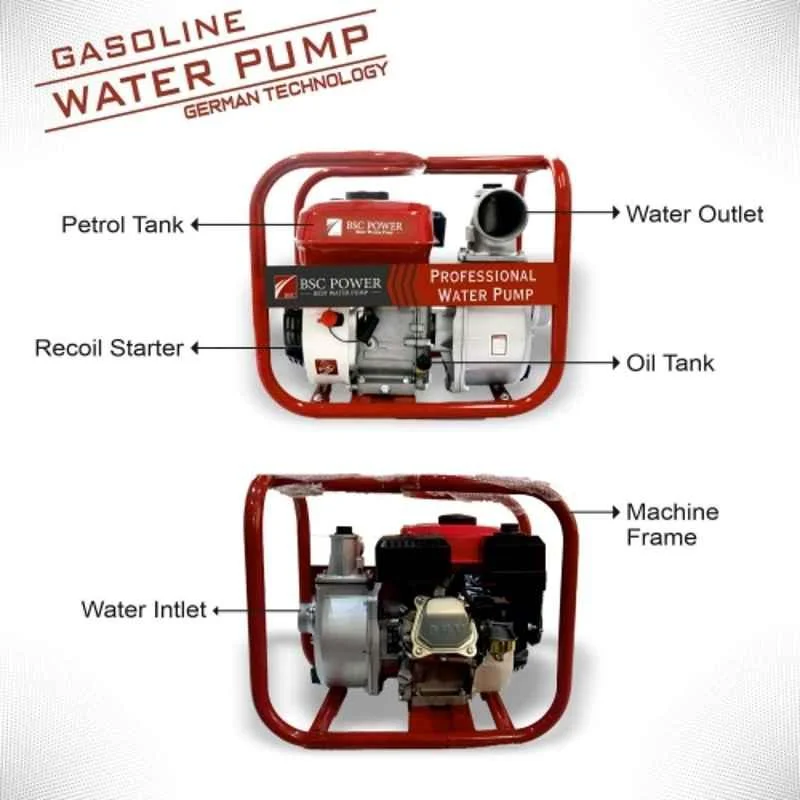 BSC WP-20, 4-stroke 7.5 HP 2 inch Petrol Operated Water Pump | Suitable for Irrigation Purposes
