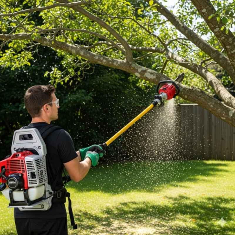 Greenleaf 3 HP 63CC 2 Stroke Petrol Engine Backpack Brush Cutter with Weeder/Tiller Chainsaw Paddy Guard and Blade Attachments,