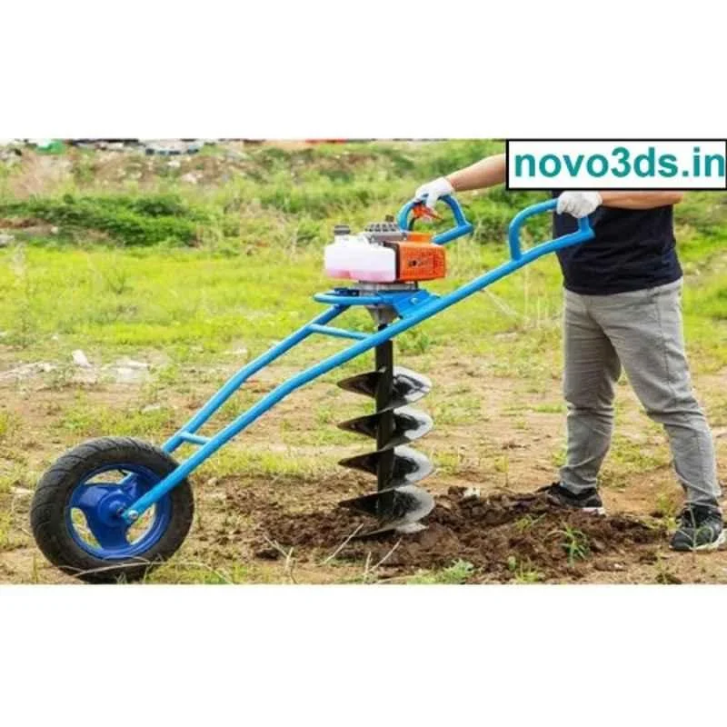 Heavy Duty 63CC Single Wheel Trolley Type Earth Auger with 6 inch Drill