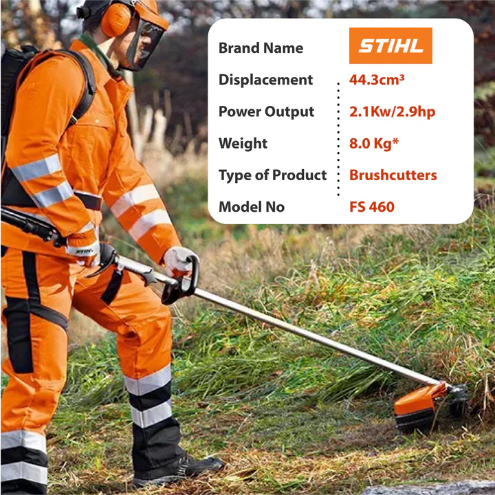 Stihl FS 460, 45.6cc 3 HP 2-Stroke Petrol Brush Cutter with Autocut & Brush Knife & 420 mm Cutting Diameter