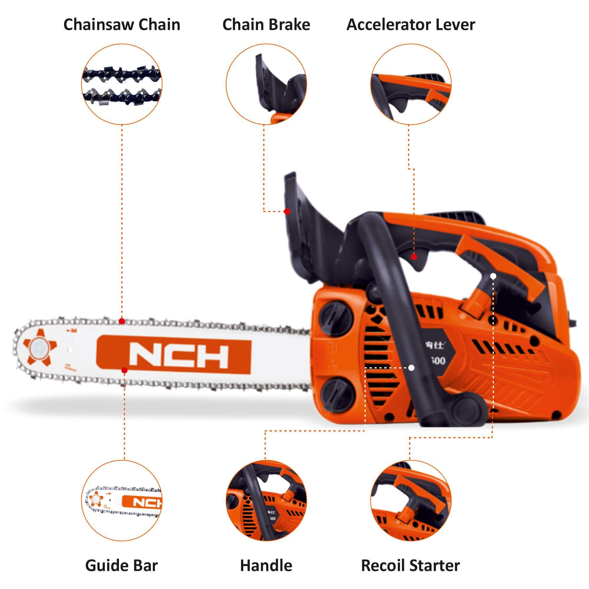 NCH H2600, 25-cc Petrol Chainsaw Machine with 12 inch Guide Bar | 0.9 kw, 2-stroke Engine  5.0