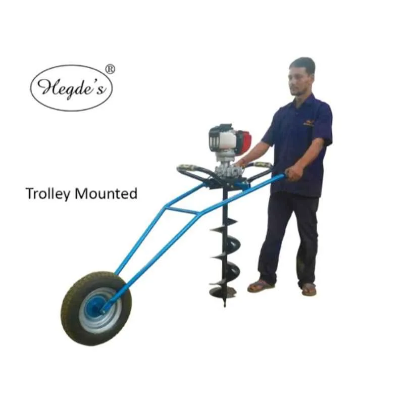 Heavy Duty 63CC Single Wheel Trolley Type Earth Auger with 12 inch Drill
